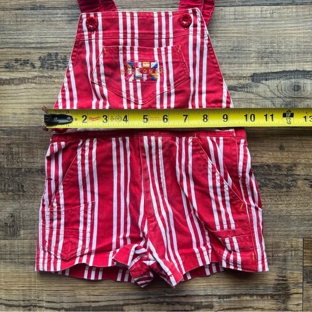 Vintage Body Gear Toddler Red & White Striped Overalls Shortalls Size 2T